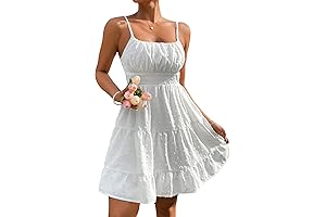 Women's Swiss Dots Sleeveless Ruched Bust Ruffle Hem Cami Short Dress for the Young Ladies