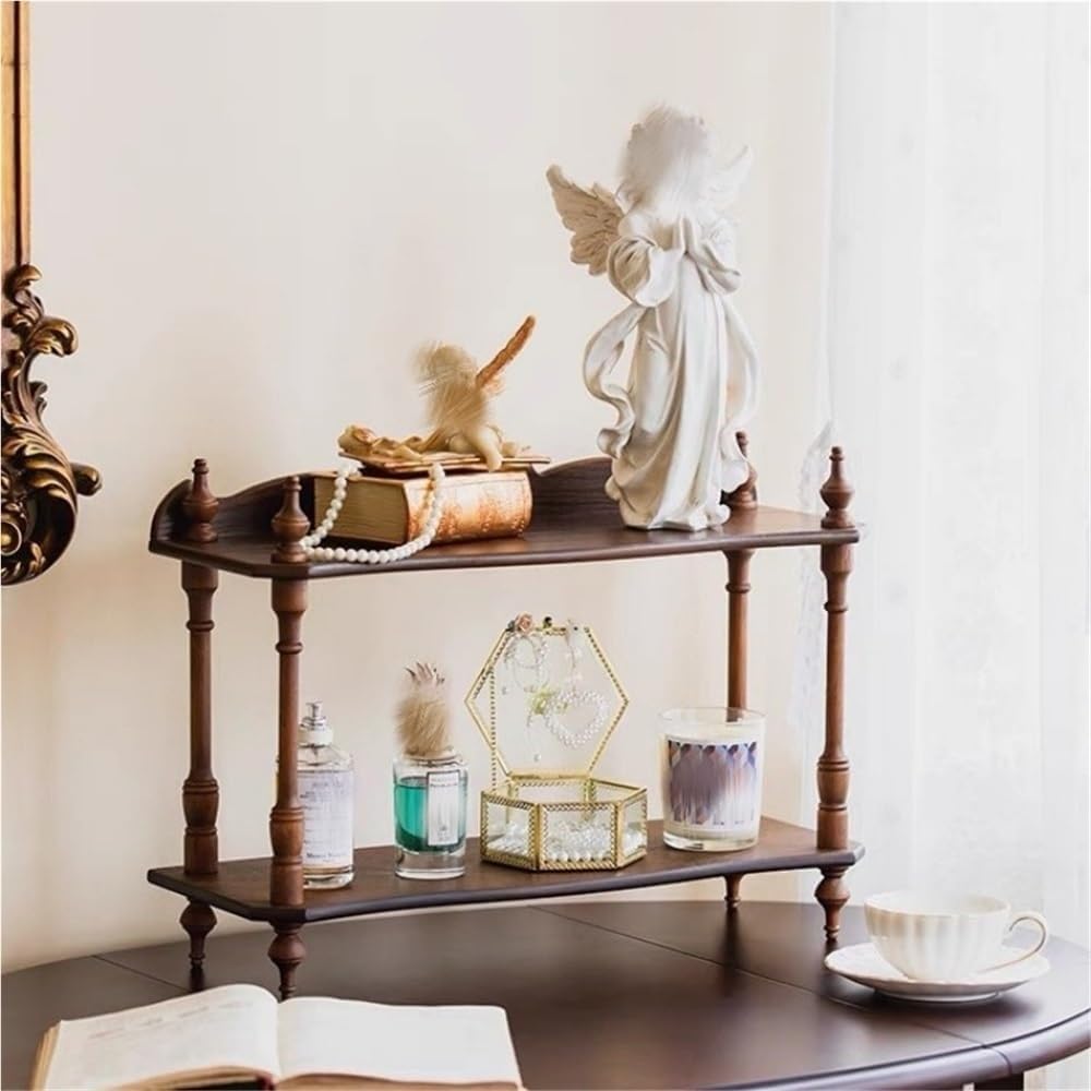 Wooden Countertop Storage Rack Cup Display Stand Mug Holder Desk Shelf Organizer for Living Room Dining Room Solid Construction(2 tier​)