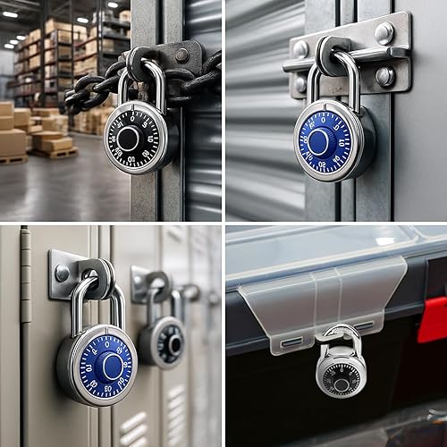 Miniatura 5 de Candado de combinación para casillero  Cerradura de esfera fija con combinaciones únicas, tocadiscos negros, para gimnasio, escuela, caja de