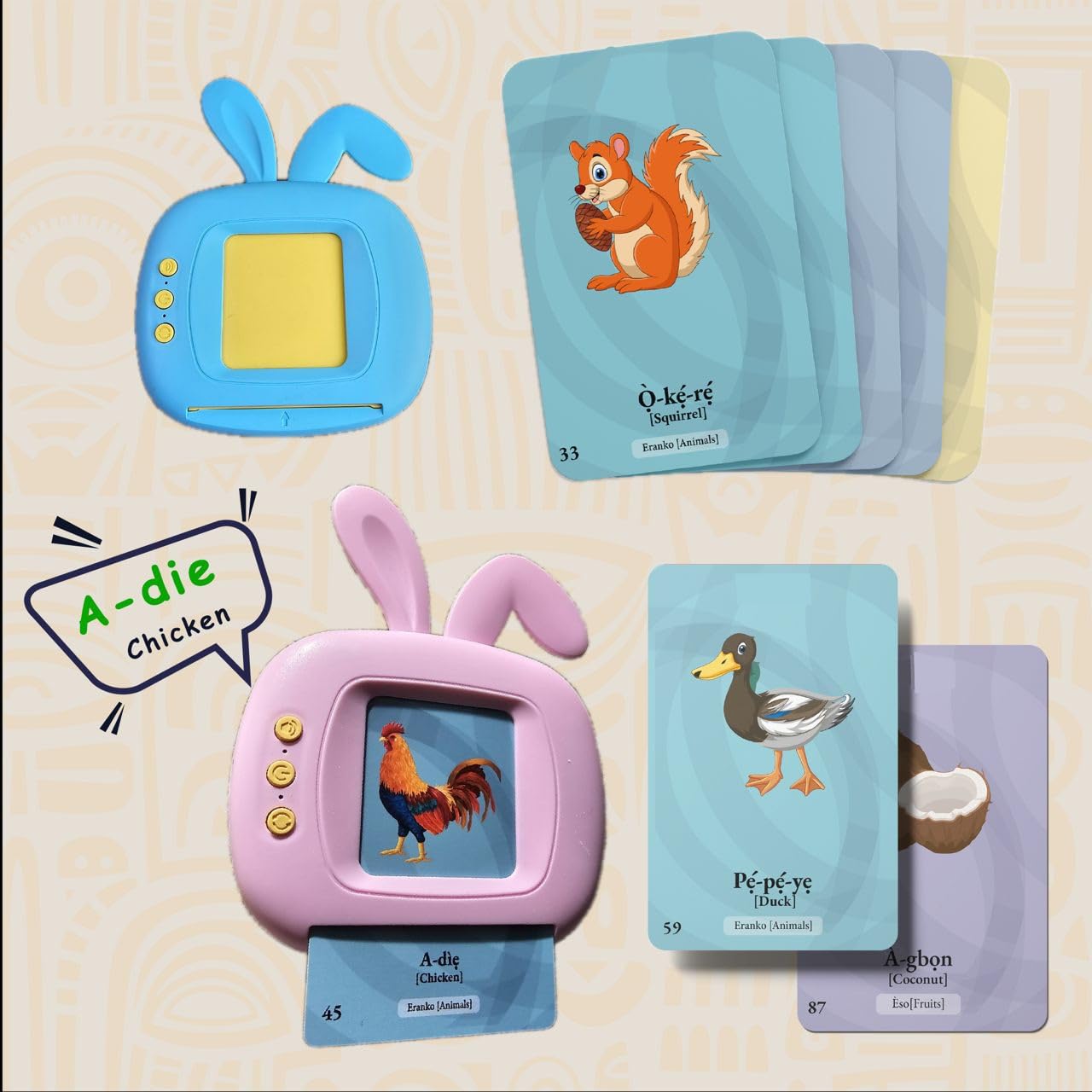 Lingoberry Yoruba/English Talking Flash Card for 3,4,5,6 Years Girls and Boys, Language Development Learning Machine with 224 Words, Educational Toy for toddlers (Pink, Yoruba-English)