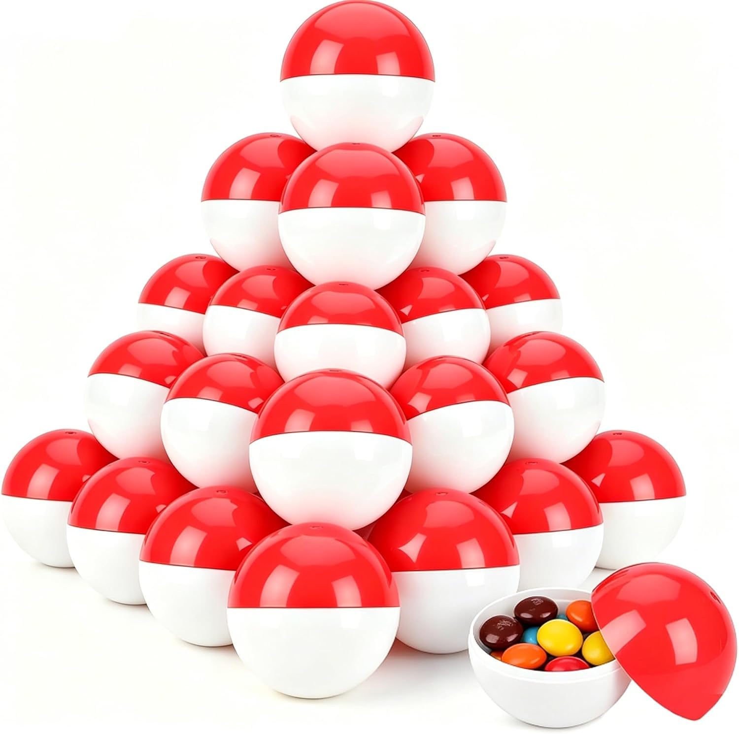 GALPADA 25 Pcs Vending Machine Capsules, 1.97 Inch Red and White Empty Refillable Plastic Balls | Multi-Purpose Candy & Toy Storage Containers | Ideal for Theme Birthday Party Favors, DIY Gift