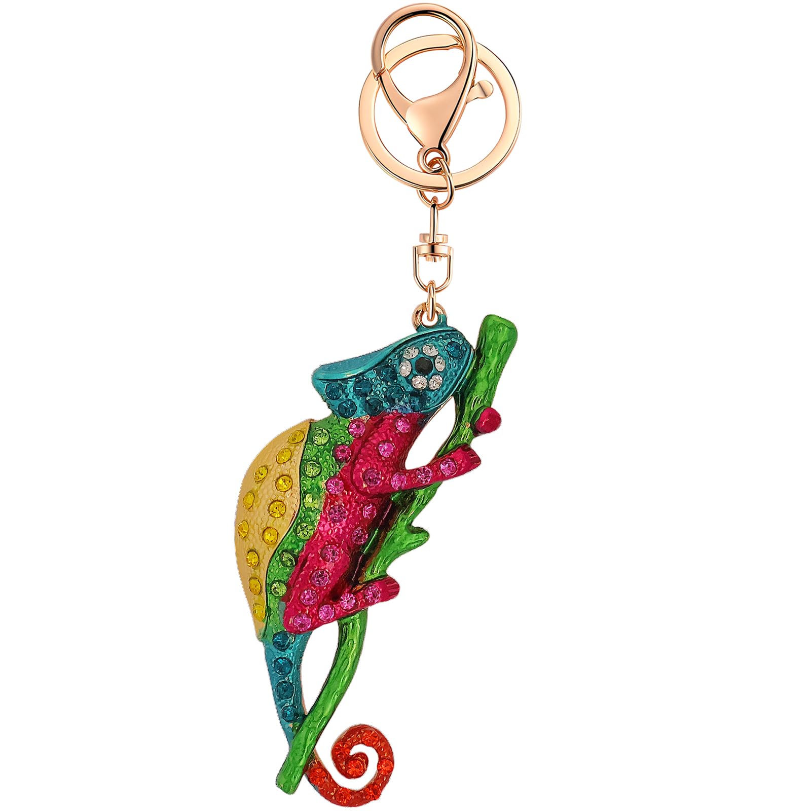 Ryie Cute Keychain Women Key Chains For Car Kawaii Rhinestone Crystal Bling Pink FOB Key Ring For Bag Backpack Charm Accessories (Chameleon Blue)