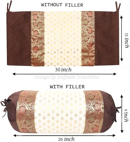 Miniatura 4 de Fundas de almohada de tubo de cojín decorativas de estilo étnico indio para sala de estar, cilíndrica, marrón oscuro, para yoga, sofá de yoga, funda