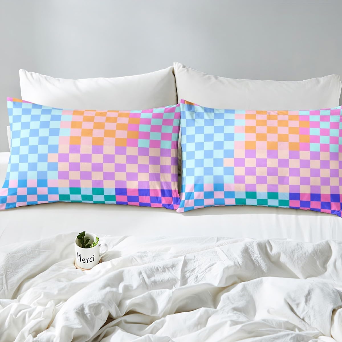 Colorful Plaids Geometric Kids Duvet Cover Set Queen Size,Abstract Checkered Patchwork Art Bedding Set,Boys Girls Room Decor,Checkered Latticed Modern Chic Quilt Cover,2 Pillowcases(No Comforter)