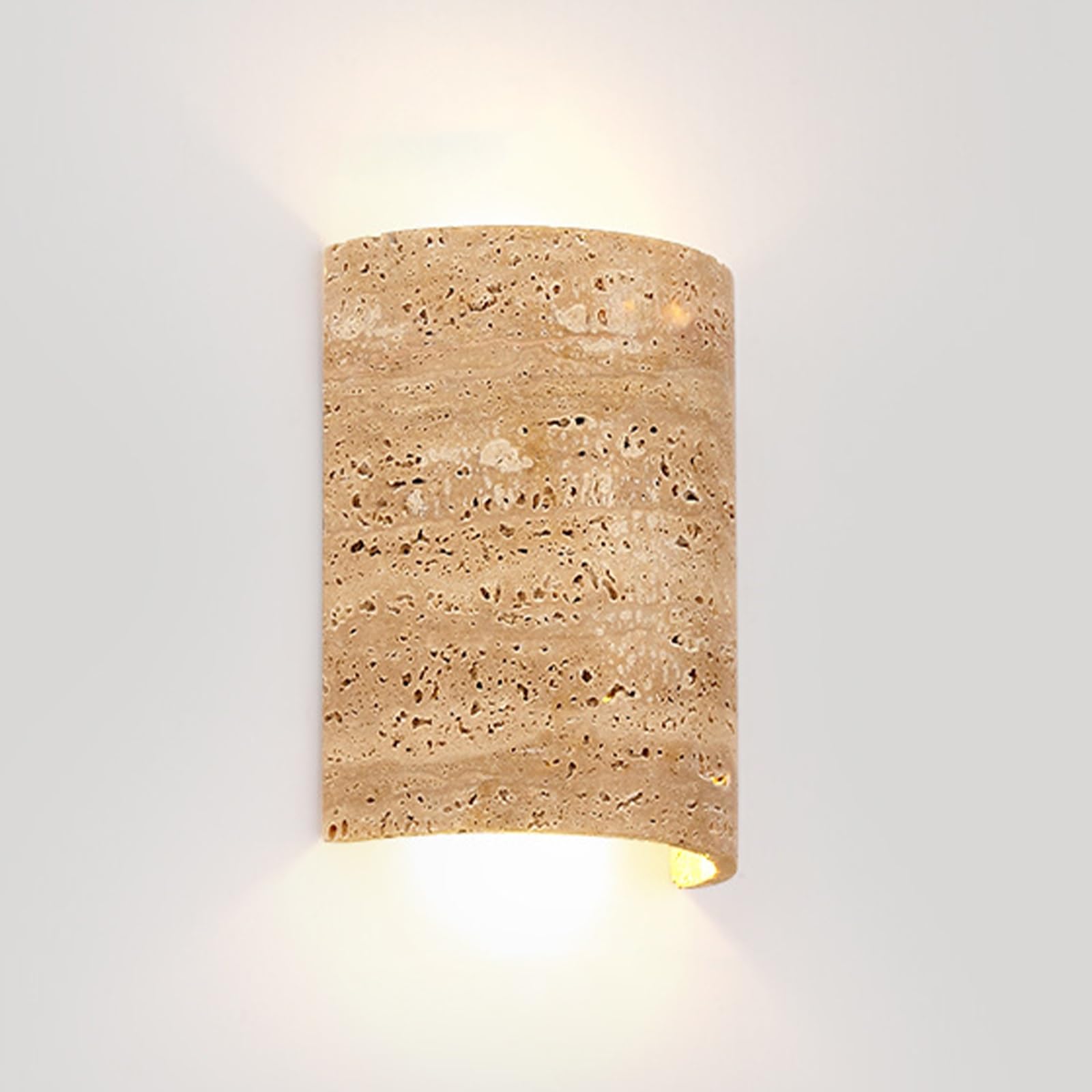 SXWNBIFH Curved Yellow Cave Stone Wall Lamp 22cm Natural Travertine Wall Light, 10W LED Integrated Stone Sconce, Modern Wabi-Sabi Wall Lights for Bedroom Living Room Entryway Vanity