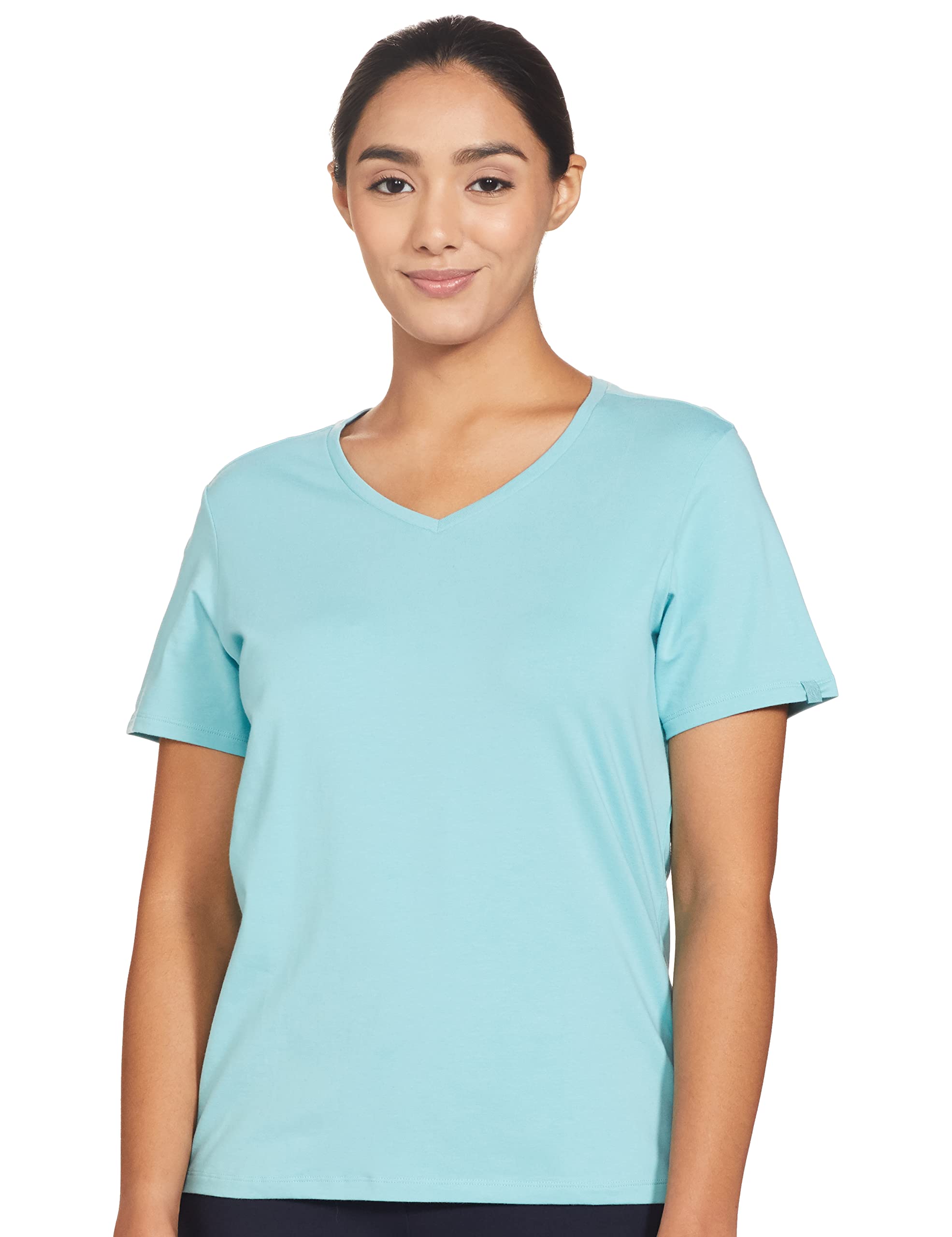 Jockey1359 Women's Super Combed Cotton Elastane Stretch Regular Fit Solid V Neck Half Sleeve T-Shirt_Nile Blue_XL