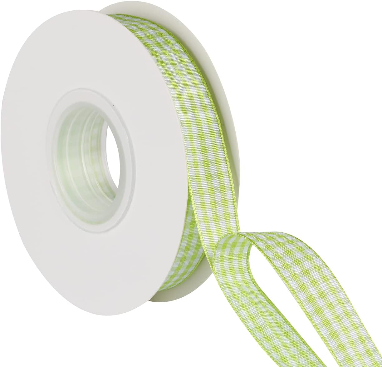 Joycrosso 16mm Wide Green and White Gingham Ribbon Plaid Ribbon, Great for Gift Wrapping Home Décor Floral Arrangement, 22 Meters-Roll