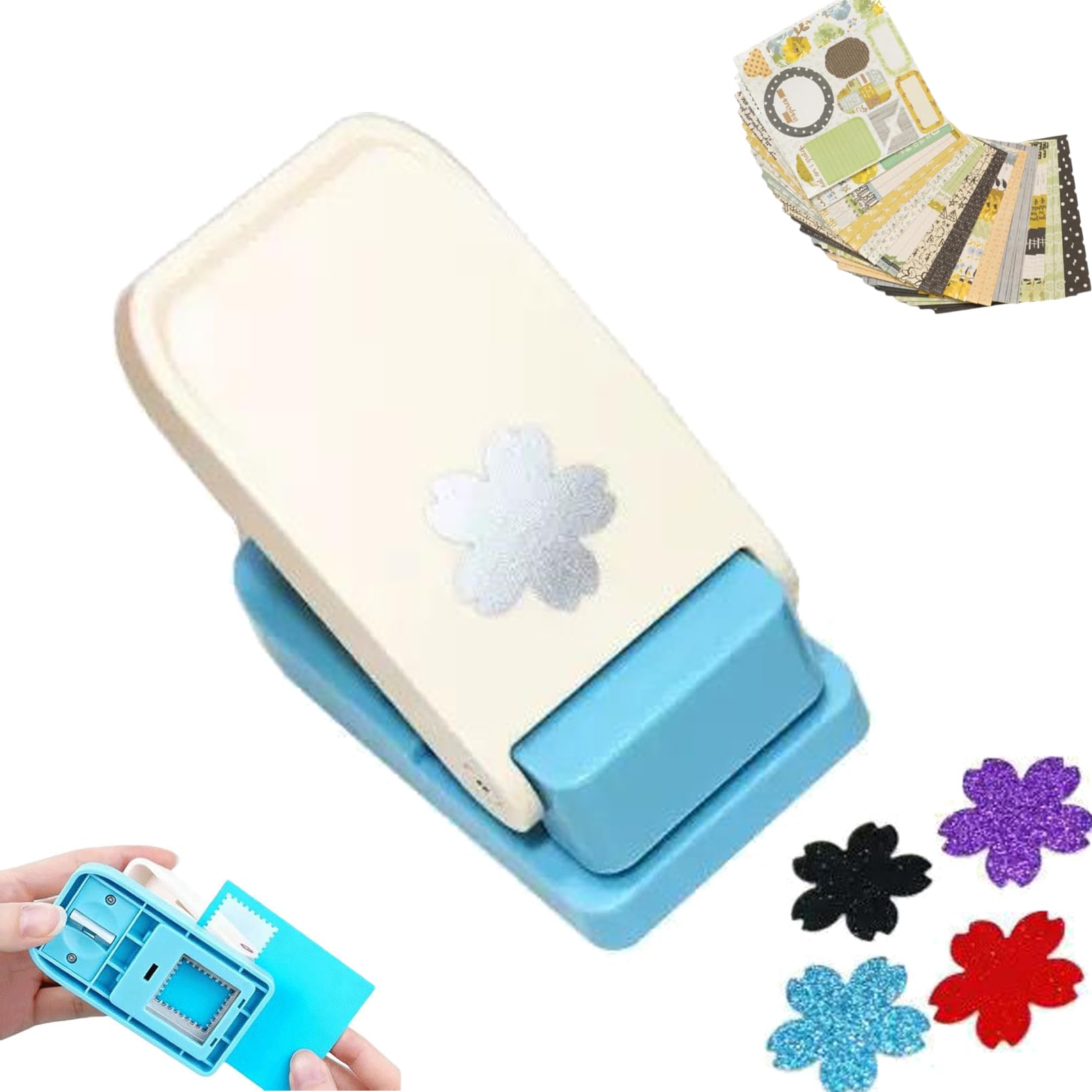 - Stamps Cutter Hole Puncher,Stamp Shaped Paper Punch,Rectangular Postage Stamps Puncher with 24 Art Paper,Rectangle Lever Action Stamp Punch for Paper Crafting Scrapbooking DIY Craft (B,1.5x1.5in)