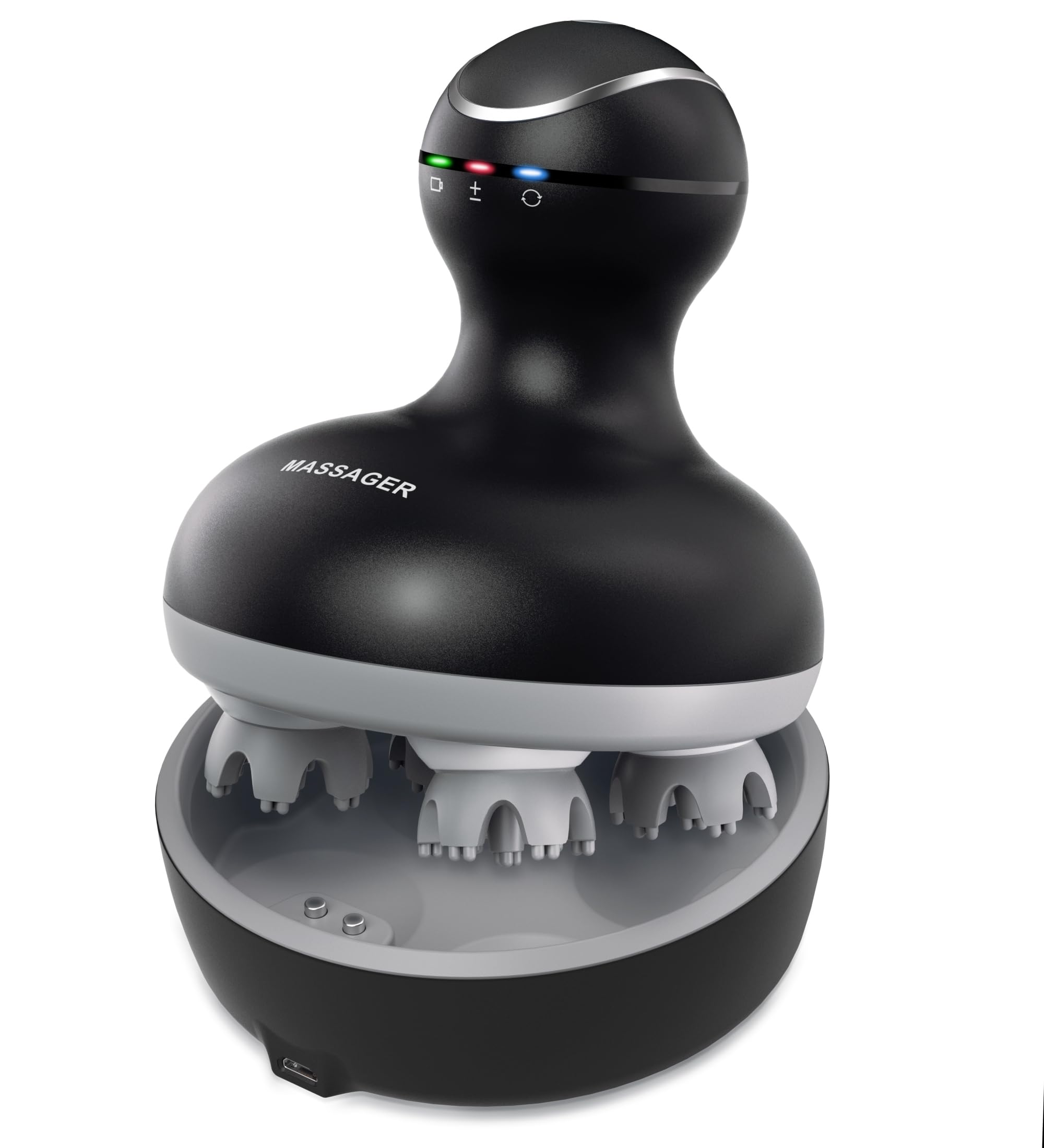 cotsoco Electric Scalp Head Massager, Scalp Hair Massage Waterproof Head Massager with 4 Heads 84 Nodes for Hair Growth and Stress Release Massage Black