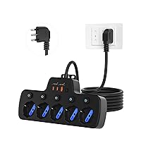 Ciabatta Multipresa con Interruttori Indipendenti,5 Posti Polivalenti Schuko Bipasso 10/16A,Prese