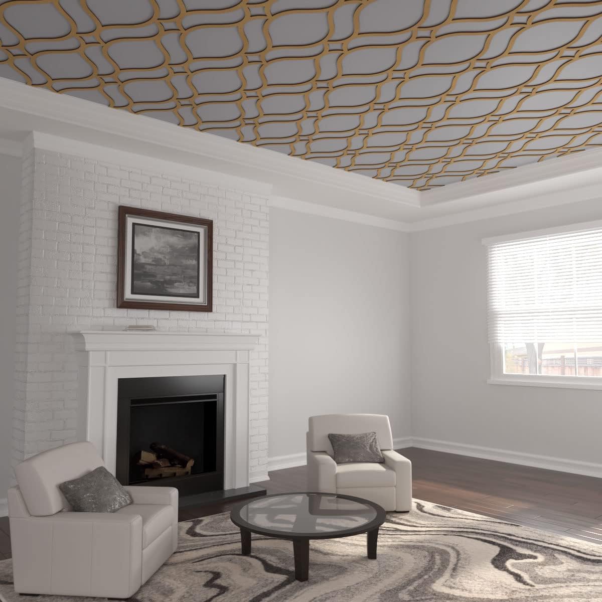 Ekena Millwork 31 1/6"W x 46 3/4"H x 3/8"T Small Villarreal Decorative Fretwork Wood Ceiling Panels, Wood (Paint Grade)