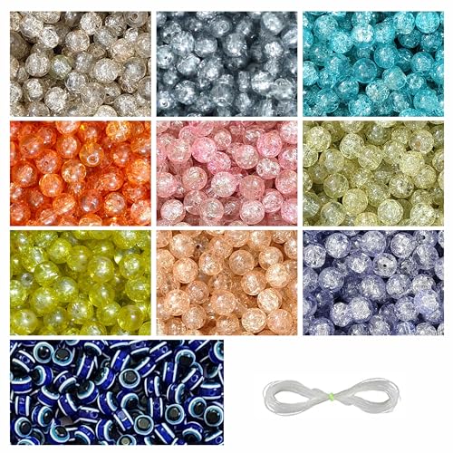 Image of 15 Pcs Evil Eye Beads + 250 Pcs Single Shade Sparkle Glass Beads for Bracelet Making Kit for Women - Jewellery Making Kit - Bead Set - Crystal Bead Craft - 8mm