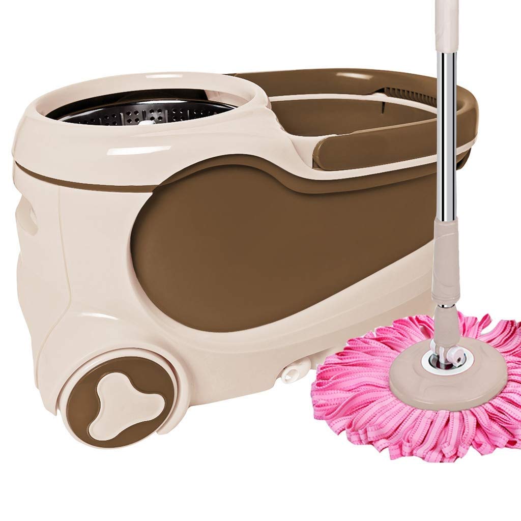 Sistema de Limpieza de Pisos con cubeta y trapeador Giratorio Deluxe 360 ​​de Acero Inoxidable Mejorado, Mango Incluido con 2 Cabezales de trapeador de Microfibra To Pursue Happiness