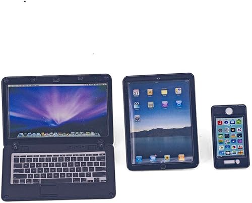 Miniatura 2 de Decoración de casa de muñecas, accesorios en miniatura, casa de muñecas, computadora, portátil, tableta, teléfono, accesorios de simulación