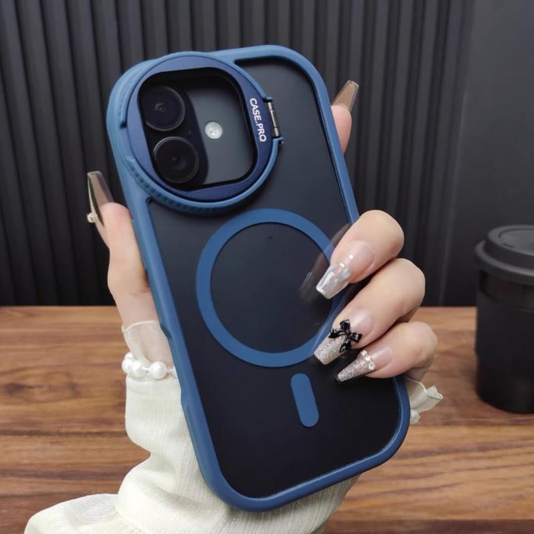 Étui magnétique iPhone 13 Pro Max bleu transparent avec support objectif - 4