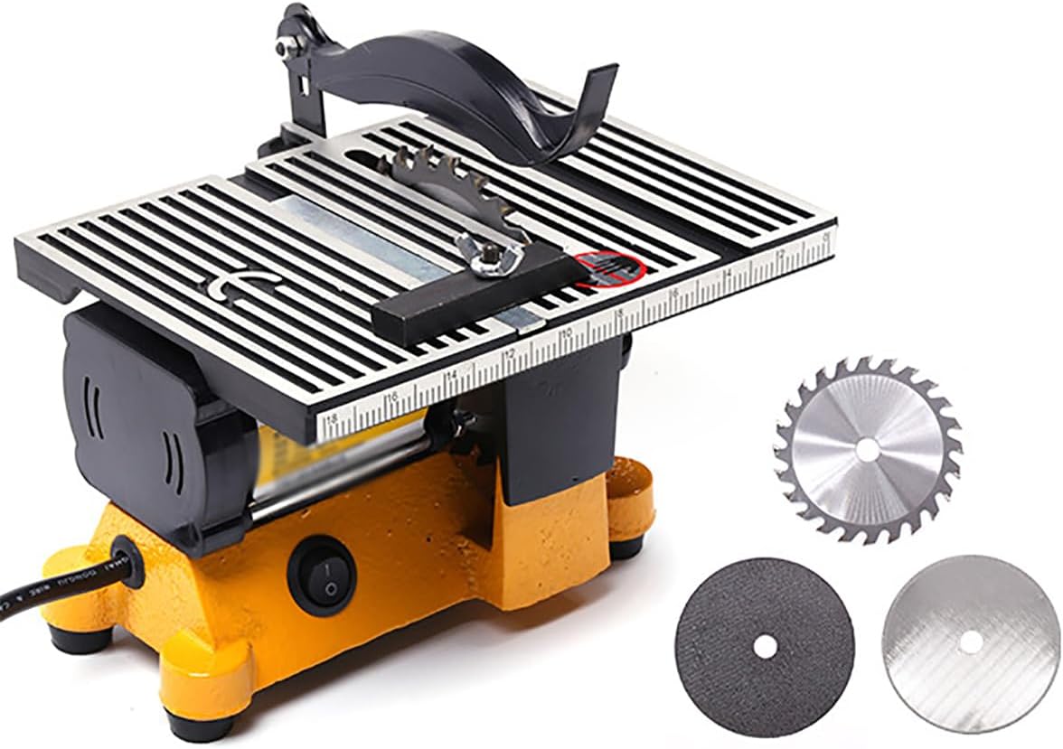Mini Bench Table Saw, 5000RPM Portable Cutting Machine with 3 Blades, Ideal for Non-Metallic & Non-Ferrous Metal Materials, Precision Small Saw for DIY Projects