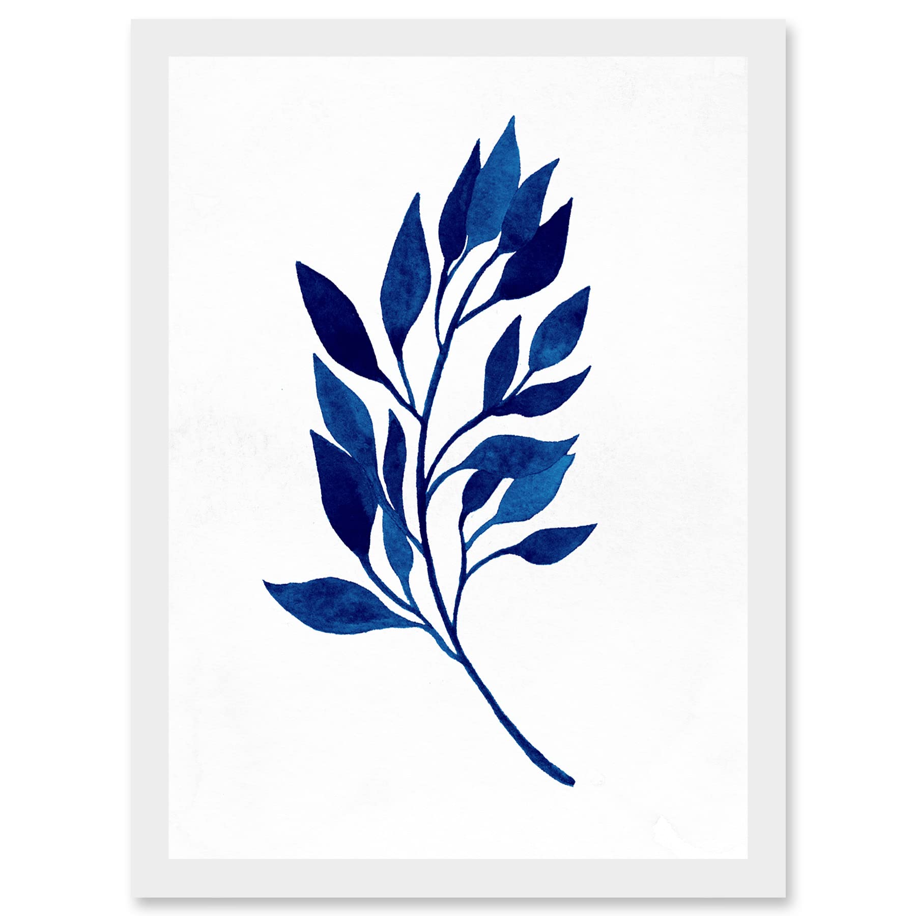 Wee Blue Coo Navy Blue Watercolour Leaves Artwork Framed Wall Art Print A4