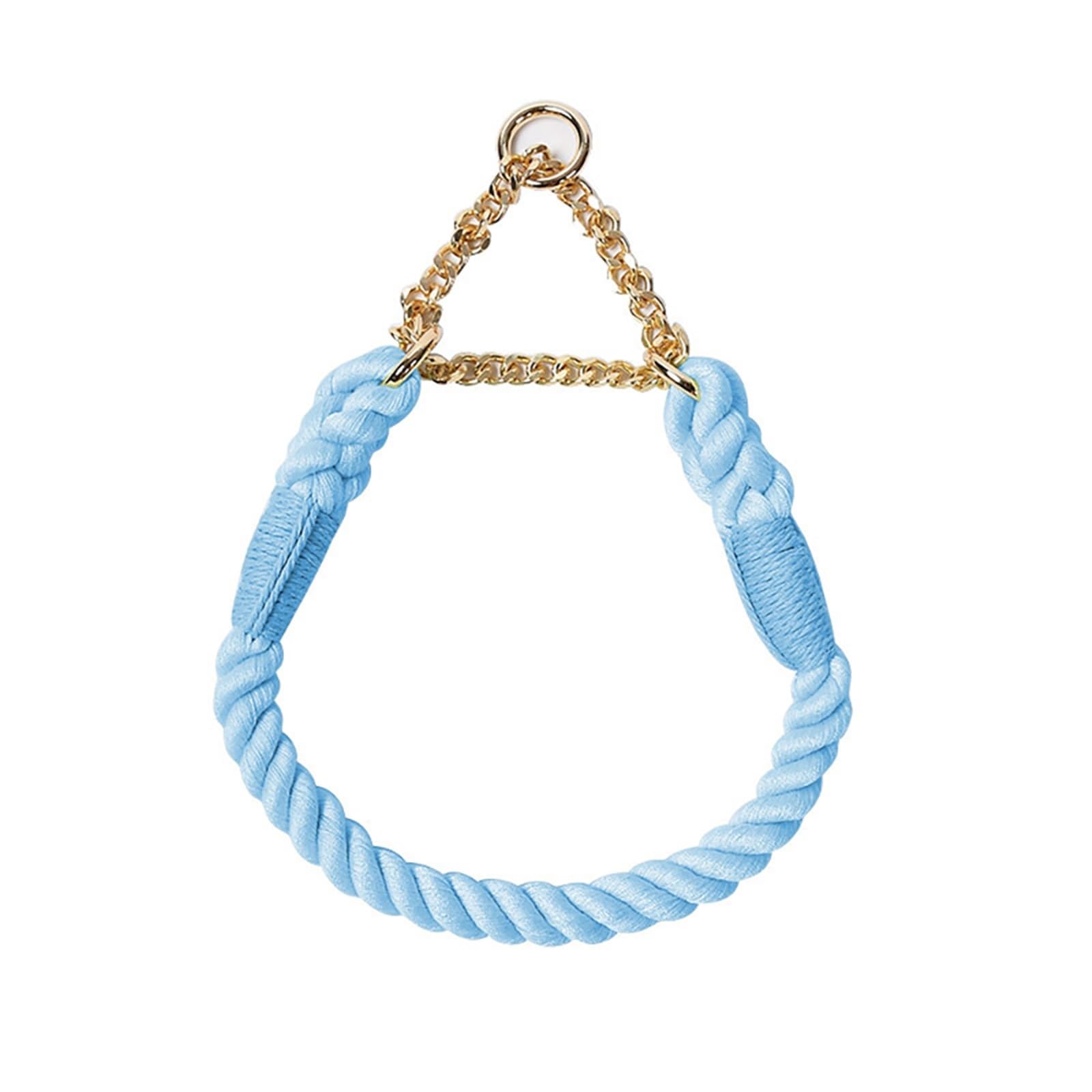 Dog Collar Comfortable Cotton Dog Collars Adjustable Braided Cotton Multi-Color Rope Collar With Durable Metal Dog Chain(SKY BLUE,S) — image 1