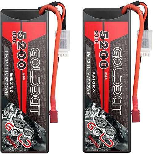 GOLDBAT LiPo Batería 3S 5200mAh 80C 11.1V con estuche rígido T Plug para RC Modelo RC Racing Car (2 unidades)