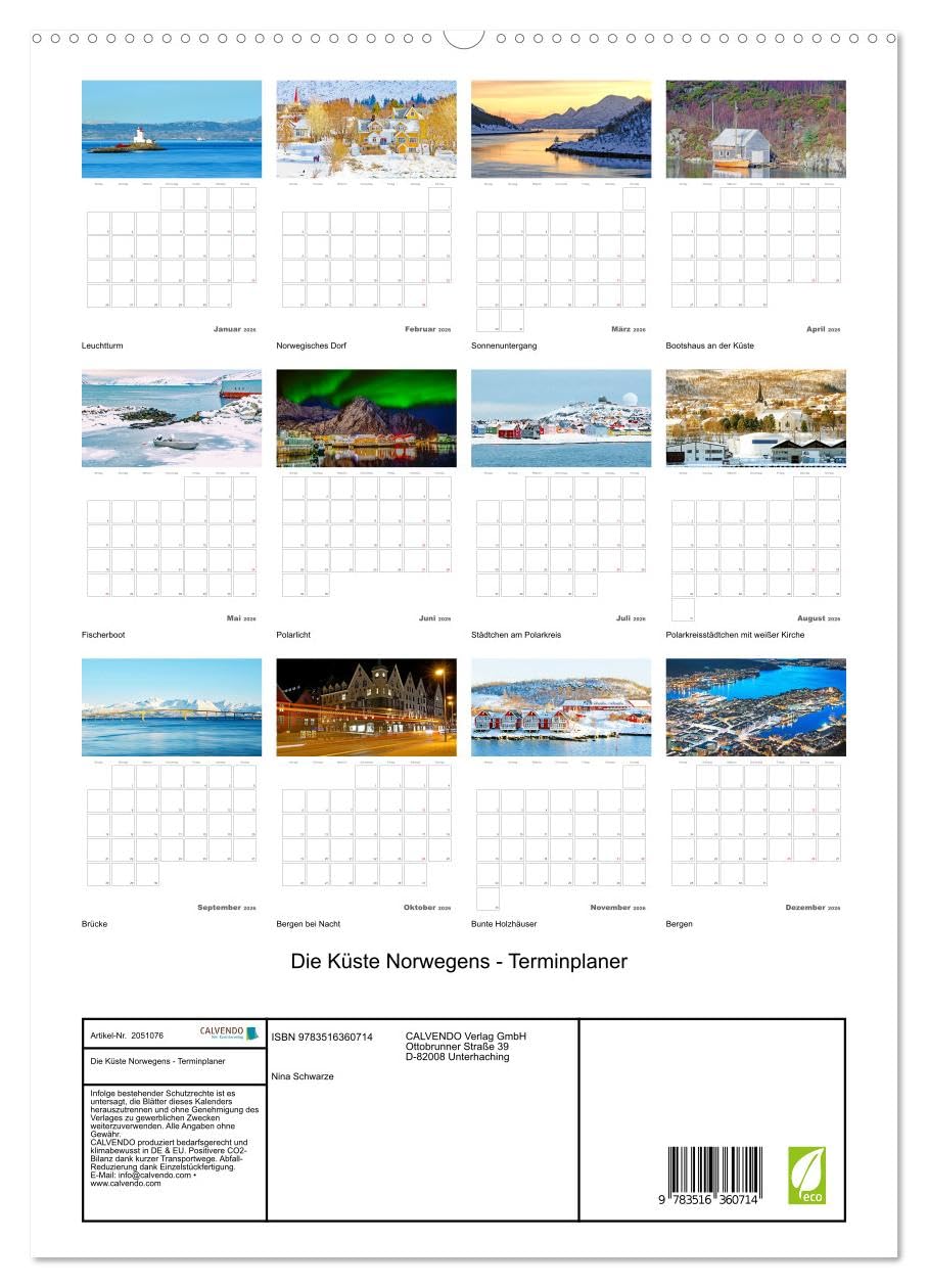 Die Küste Norwegens - Terminplaner (Wandkalender 2026 DIN A2 hoch), CALVENDO Monatskalender: Lofoten und Fjorde - faszinierende und vielfältige Landschaft am Polarkreis. (CALVENDO Orte)