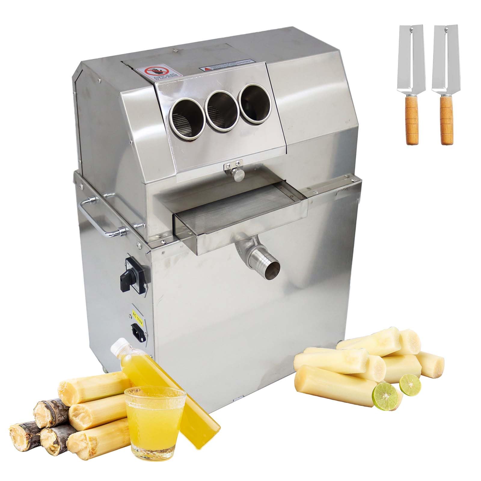 110V Electric Sugar Cane Press Juicer 3 Stainless Steel Rollers 3 Feeding Inlet Sugar Cane Squeezing Machine Commercial