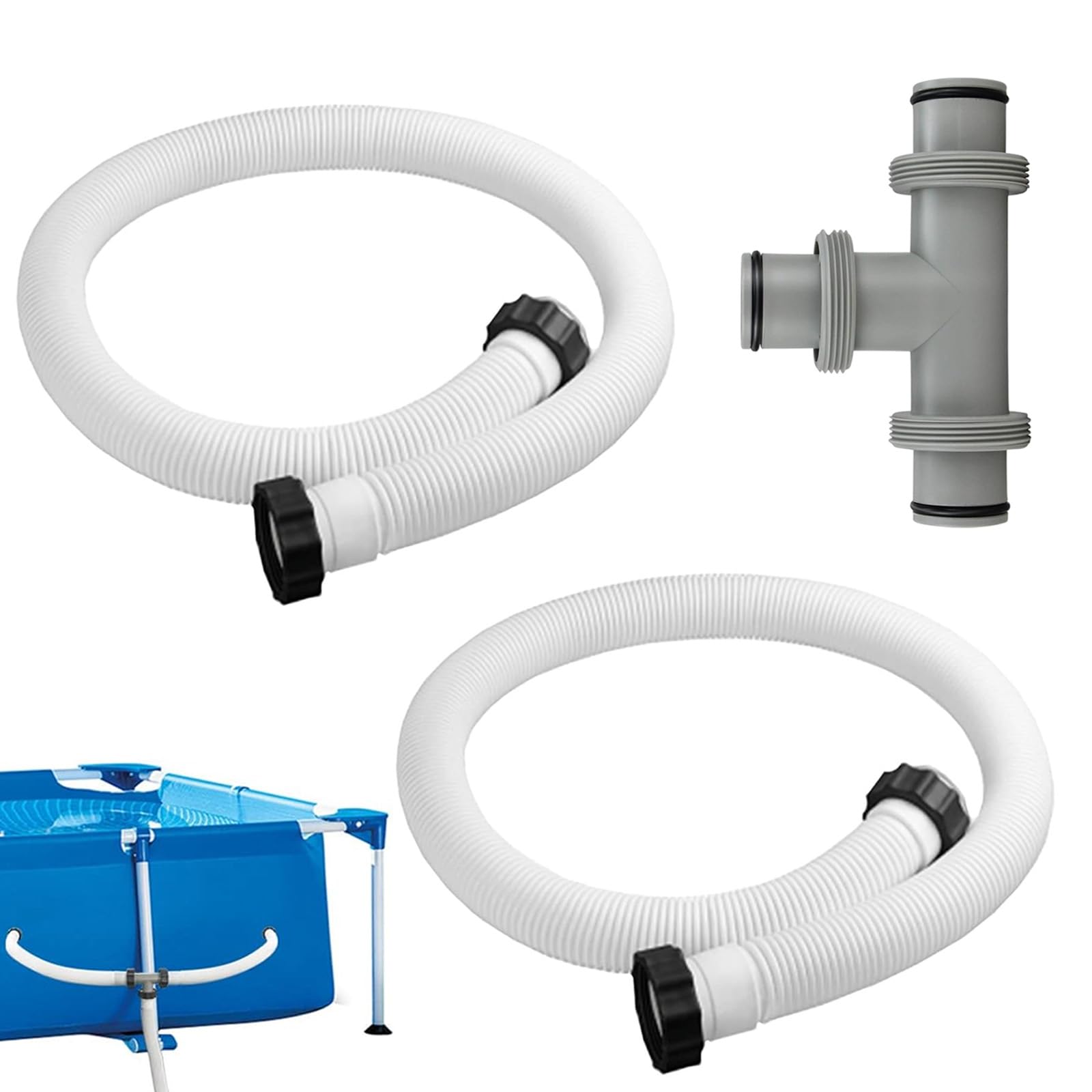 Poolschlauch 38mm,2 Stück Schlauch für Poolpumpe 150cm,Schwimmbadschlauch,mit 3 Wege Schlauchverbinder,Poolpumpenschlauch,für Poolpumpe Filterpumpe Schwimmbad