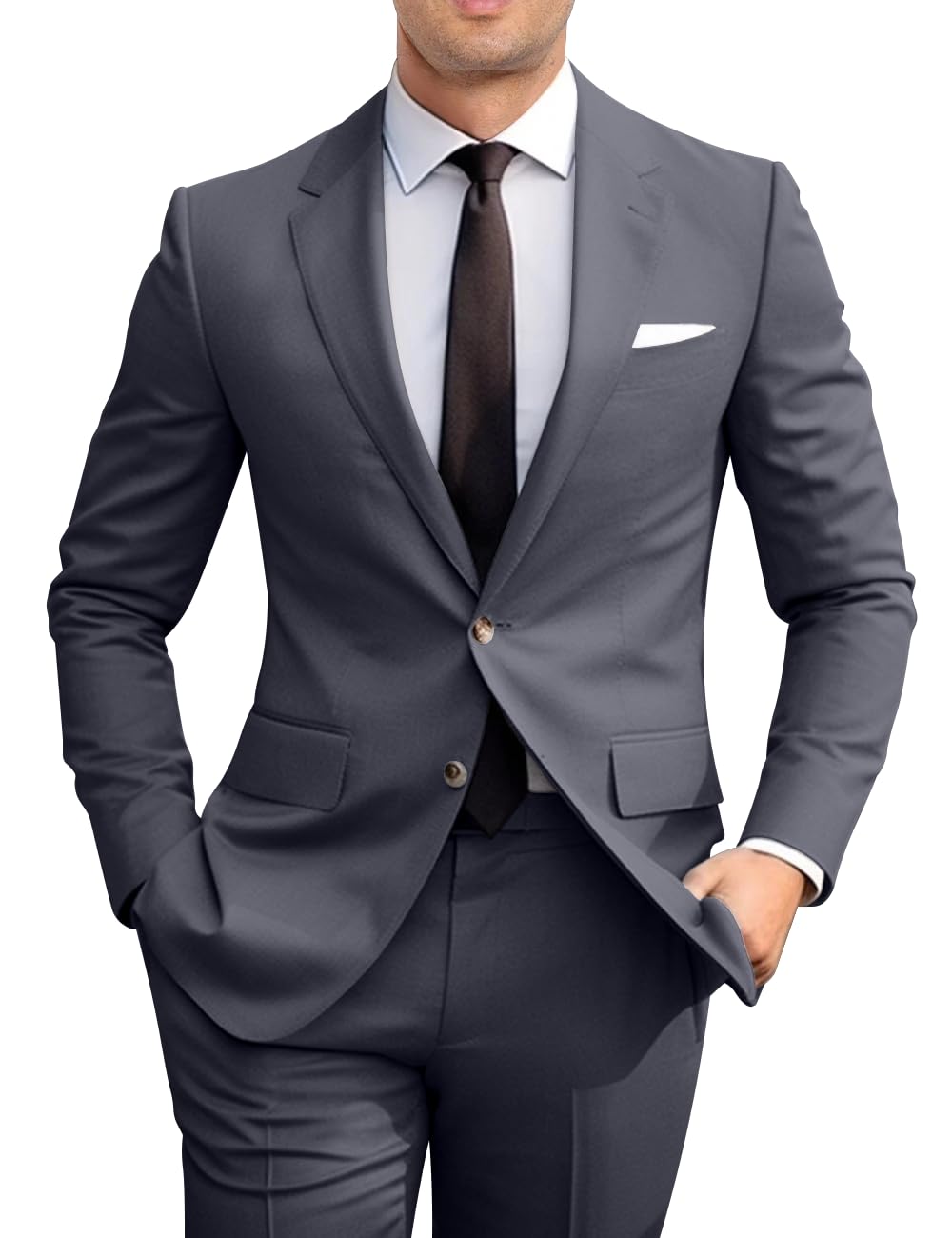 Men's Slim Fit 2 Piece Suit, Two Button Solid Suit Jacket Pants Set, Wedding Prom Suit-picture-32