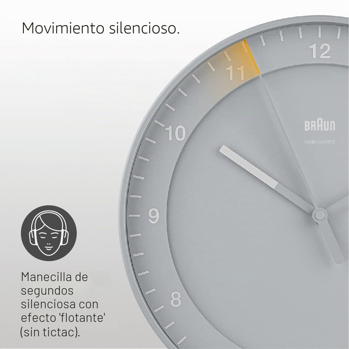Braun Reloj de Pared analógico Grande Classic radiocontrolado para la Zona horaria de Europa Central (DCF/GMT+1) con Movimiento de Barrido silencioso, 30 cm de diámetro, Gris, Modelo BC17G-DCF.