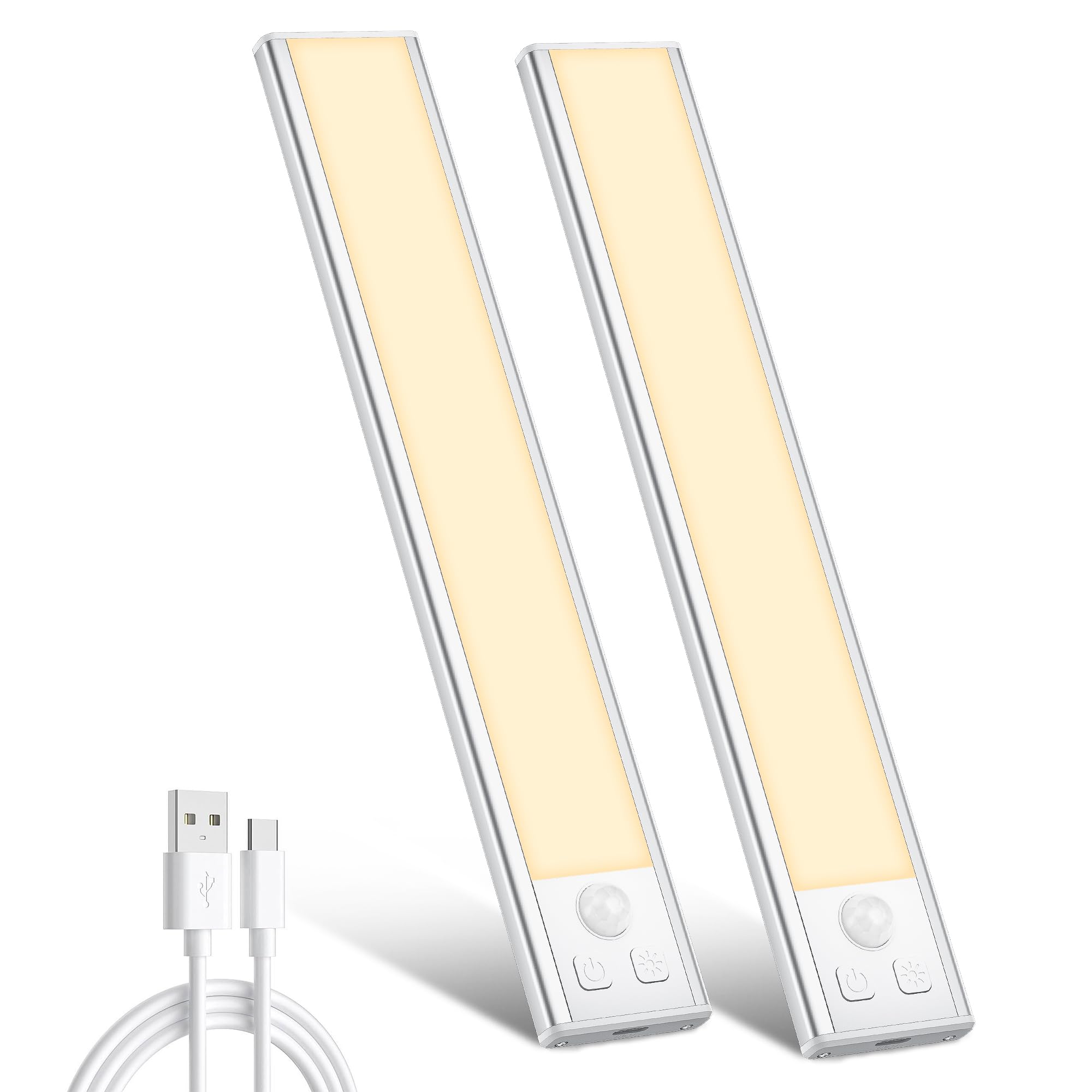 Ylatoial Under Cupboard Kitchen Lights, 2 Pack 20.5cm Warm White Dimmable 1000mAh Rechargeable Magnetic LED Motion Sensor Lights Indoor for Cabinet
