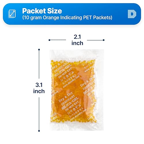 Miniatura 6 de Dry & Dry 0.35 oz 15 paquetes Paquetes de gel de sílice indicativo naranja Gel de sílice desecante - Paquetes de sílice recargables, paquetes de gel