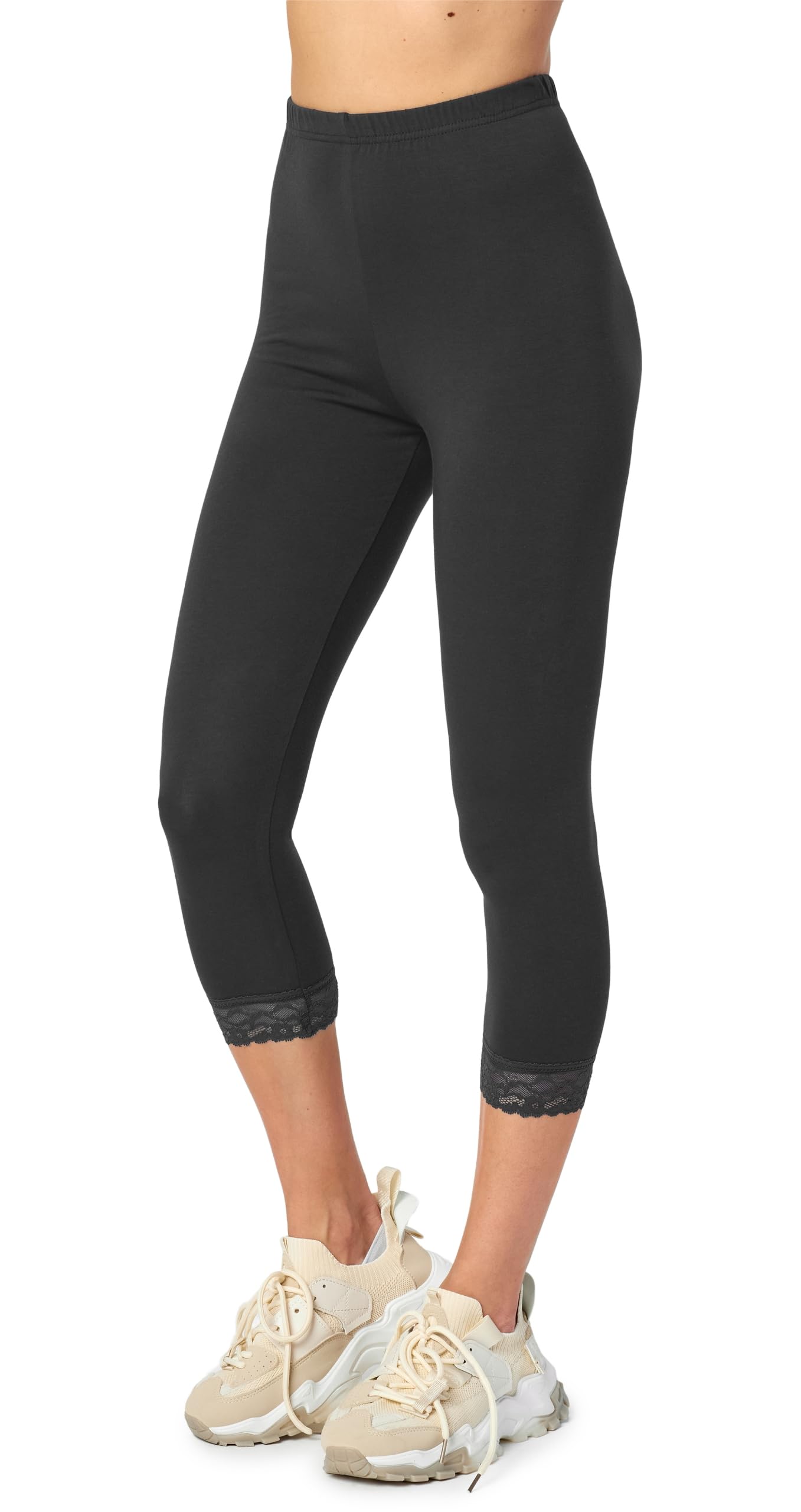 Merry Style 3/4 Capri Leggings Damen Caprihose Blickdichte Leggings aus Viskose mit Spitze MS10-290