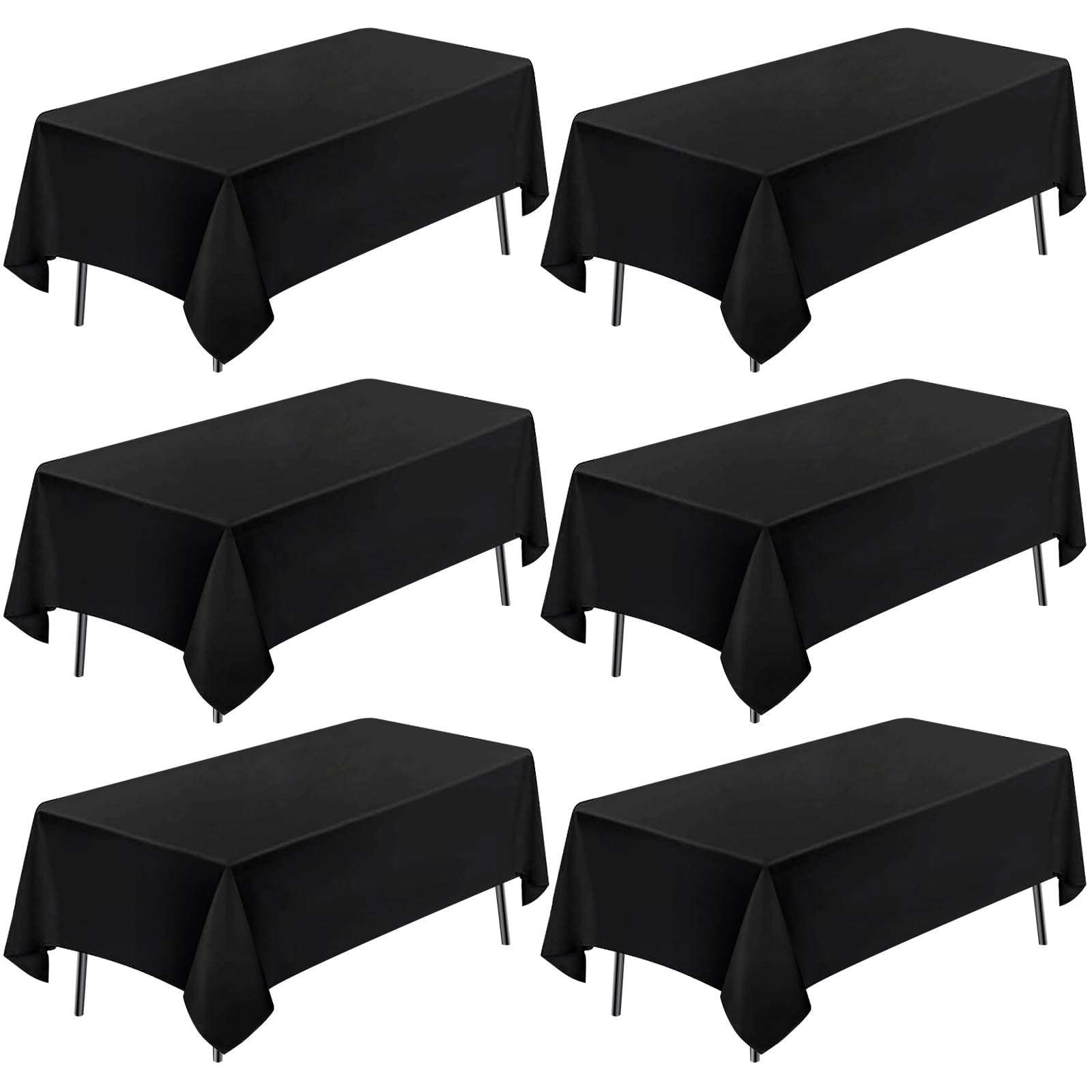 Fixwal Black Rectangle Table Cloth 6pcs 60x126, Table Cloth for 8 Feet Rectangle Tables, Waterproof and Wrinkle Resistant Washable Decorative Fabric Table Cover for Dining Table, Party
