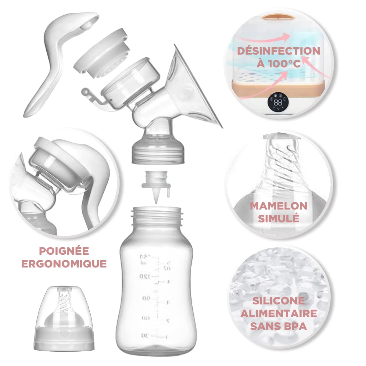 Tire Lait Manuel [Société Française] TireLait Facile À Utiliser - Design Sympa et Ergonomique (150mL) - Sans BPA - Manuel pour Les Essentiels de L'allaitement