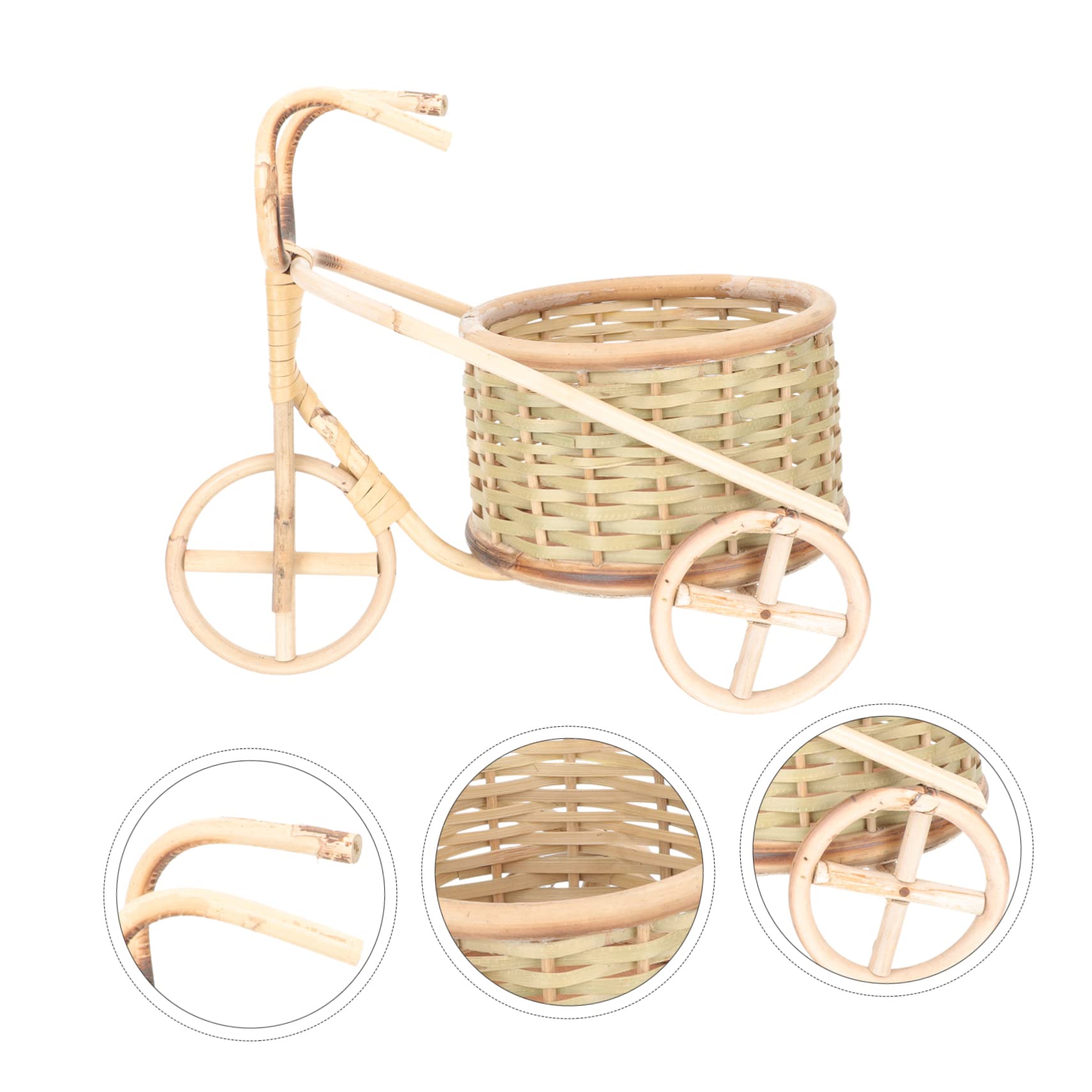 YARNOW Cesta De Bambú para Maceta De Bicicleta Cesta Pequeña De Triciclo Tejida Estilo Rústico para Decoración De Escritorio o Adornos De Bicicleta
