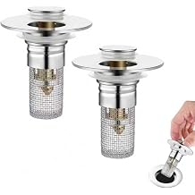 2-Piece Stainless Steel Bathroom Sink Plugs, Bathtub Drain Stoppers, Pop-Up Sink Drain Strainer Features Removable Stainless Steel Strainer with Hair Catcher Compatible with American Sink strainers