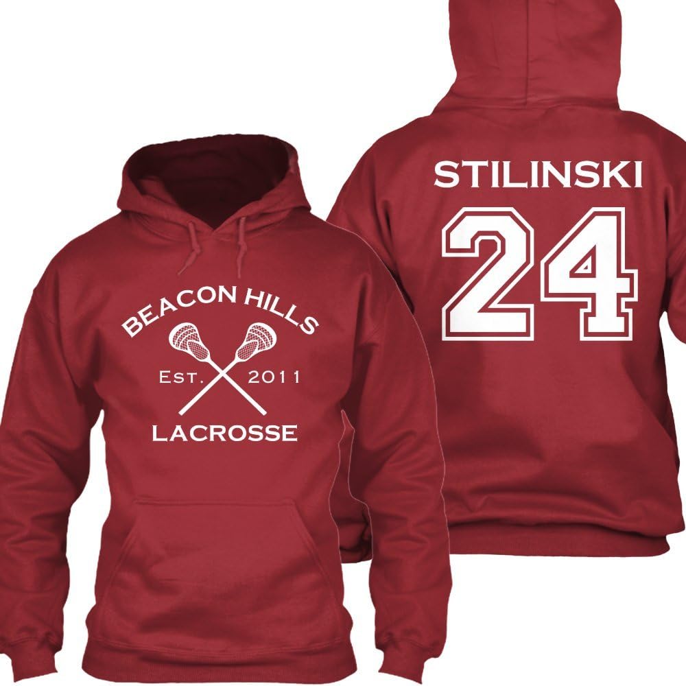 Stiles Stilinski 24 Teen Wolf Beacon Hills Inspired Lacrosse Hoodie Adult Fashion (Large) Maroon