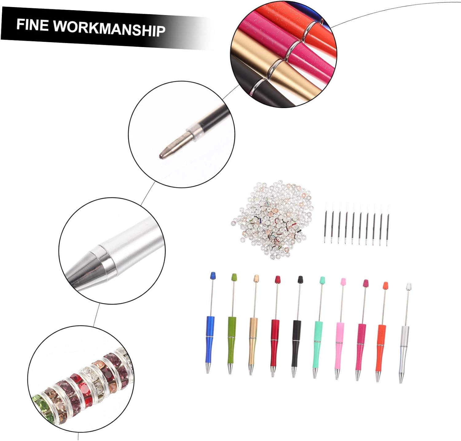 DOITOOL 1set Craft Bead Ballpoint Pen Beadable Pens for Projects Birthday Parties Weddings More Lightweight Smooth Writing Safe Material