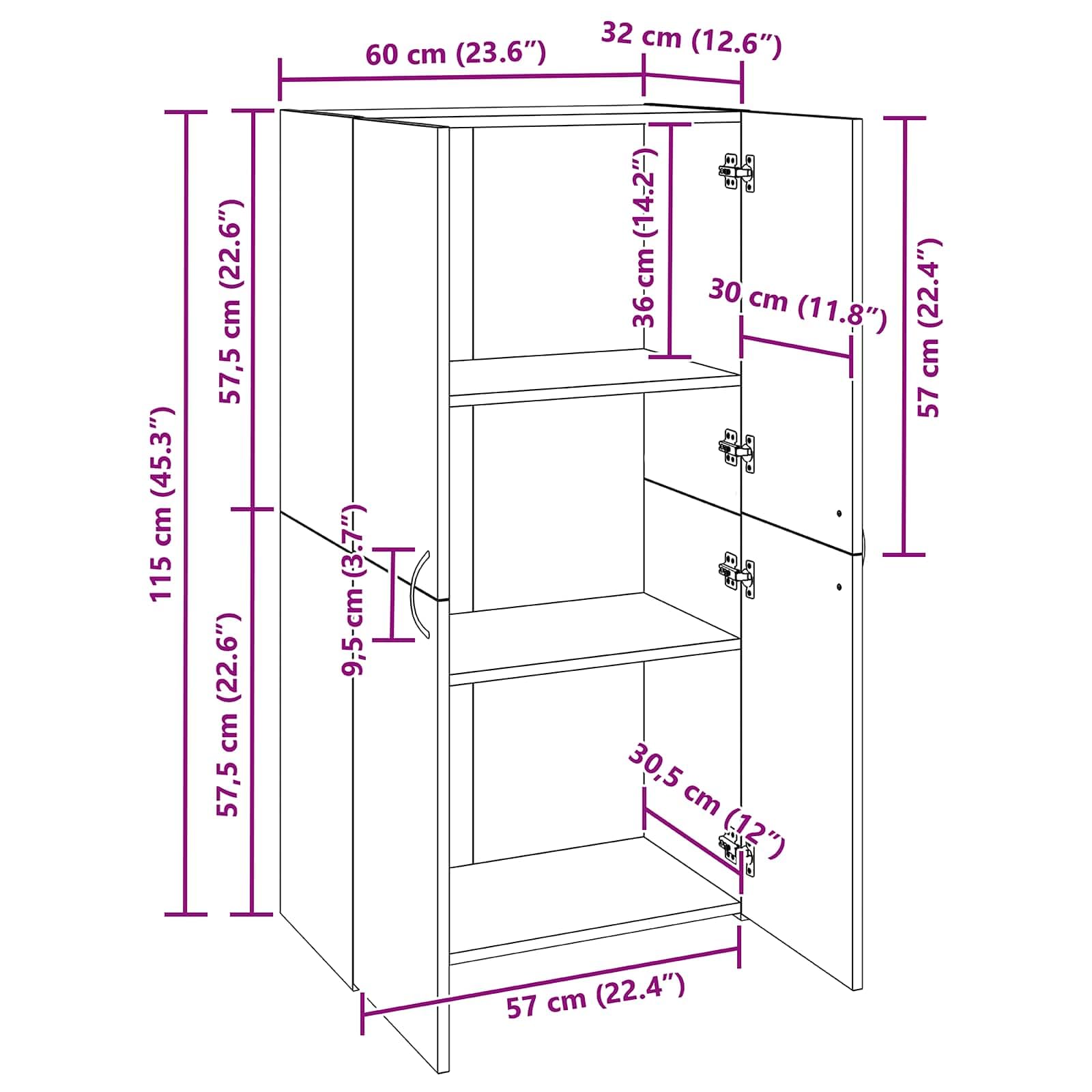 Büroschrank Schwarze Eiche 60 x 32 x 115 cm Holzwerkstoff mit abschließbarer Tür und Regalböden für effiziente Büroorganisation, ideal für Homeoffice und Arbeitszimmer