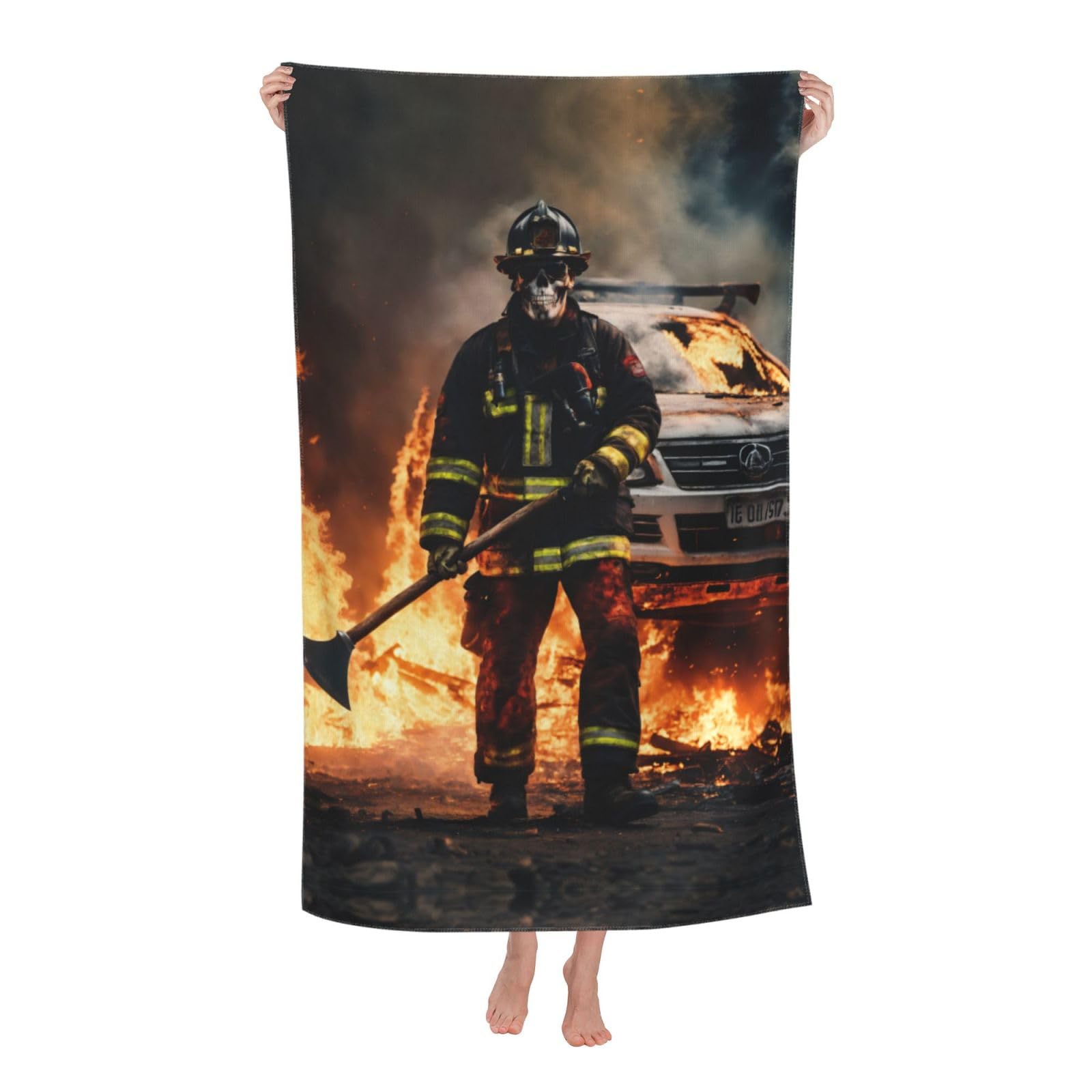 Oazcvbnn Women's White Firefighter Fireman Flame Print Adult Beach Towel Summer Travel Pool Vacation Swimming Fitness Outdoor Adventures