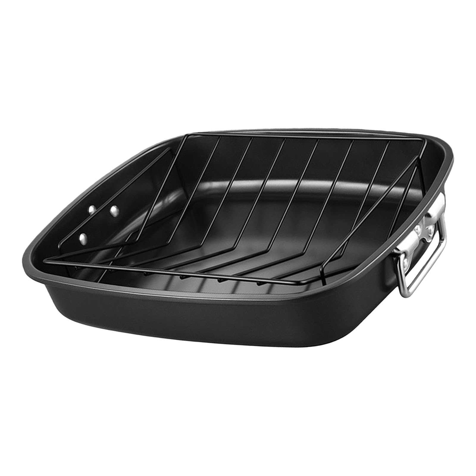 Sartén para asar pavo de 17 pulgadas incluye estante en forma de V de acero al carbono, bandeja para hornear para Acción de Gracias, Navidad, apto para horno