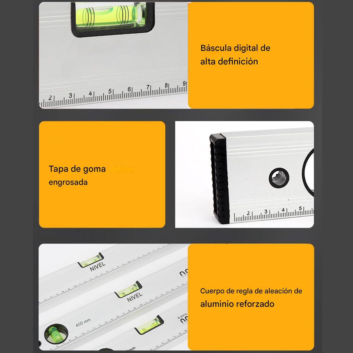 Règle magnétique, règle avec bulle et échelle claire | Instrument de mesure métallique pour charpentiers, débutants et professionnels