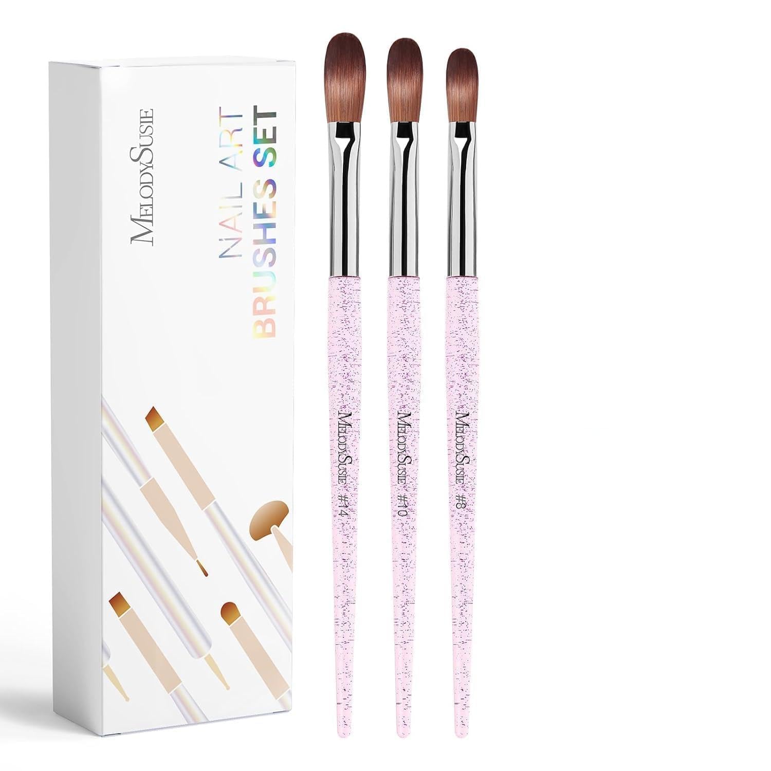 Set 3 Pinceles para Uñas Acrílicas 8/10/14, Pincel Uñas Gel UV, Kit Pinceles Decoración Uñas Profesional, Acrílico y Polvo Acrílico, Ideal para Principiantes, Nail Art, Regalo Mujer DIY