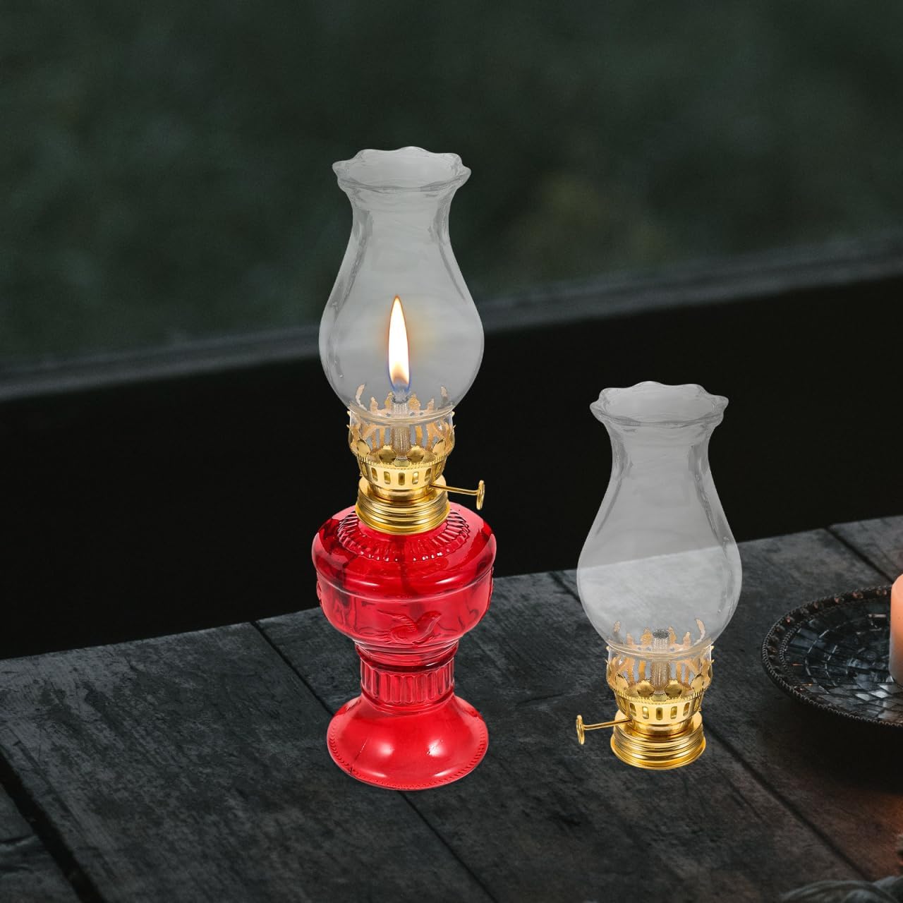 GARVALON Oil Lamp Burner Replacement with Metal Adjustable Regulator Glass Shade and Wicks Set for Kerosene Lamp Accessories Home Use
