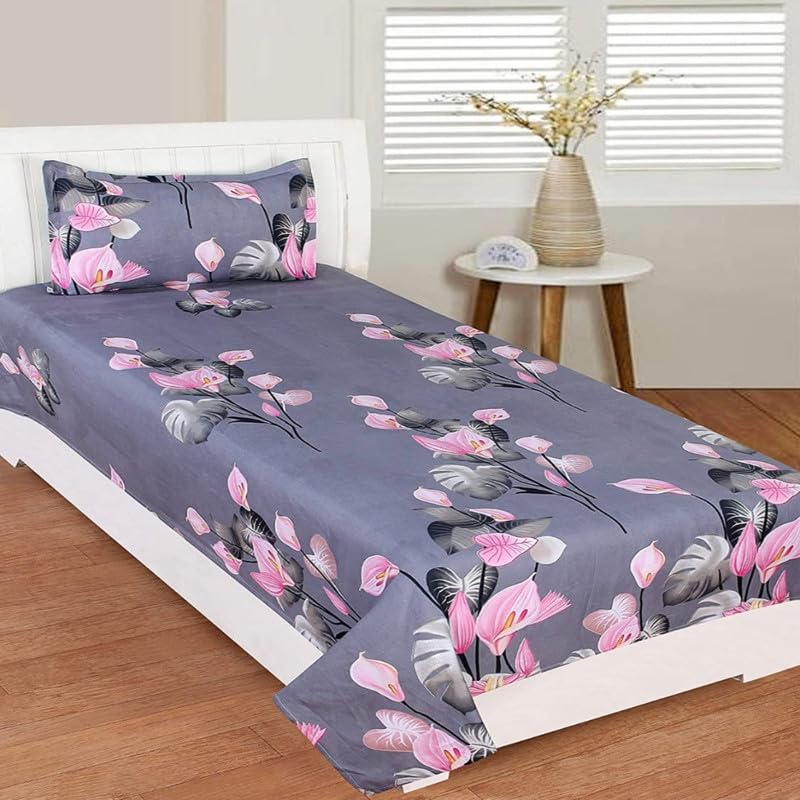 CLICKCART Glace Cotton Prime Collection Ultrasoft Skin Friendly Printed Flat Single Bedsheet with 1 Pillow Cover (60 x 90 Inch) - Grey Bail Gold Single2 (B0D8JF669W) Amazon Price History, Amazon Price Tracker