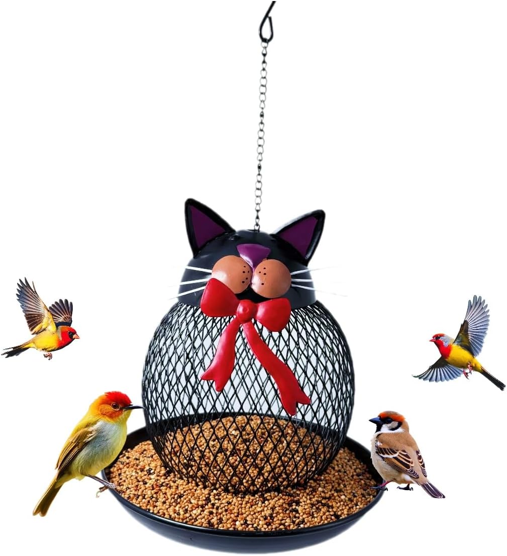 Upgraded Outdoor Bird Feeder, Squirrel-Proof Metal Wild Bird Feeder, Hanging Design, Perfect for Garden & Yard Decor, Cute Cat Shape