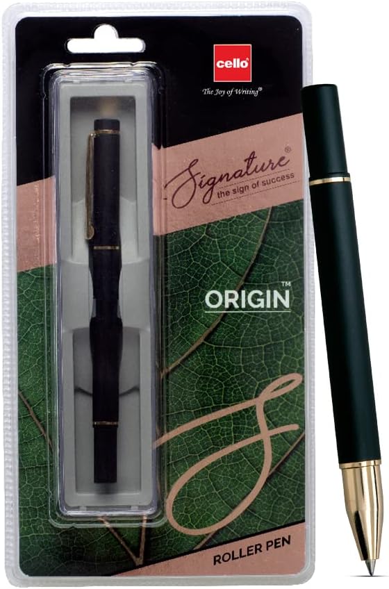 Cello Signature Origin Roller Pen|Blue|1 Roller Pen|Matte Black & Gold Finish with Magnetic Cap|Premium Metal Pens for Office Use|Stylish Gifts for Christmas and New Year|Gifts for Men and Women