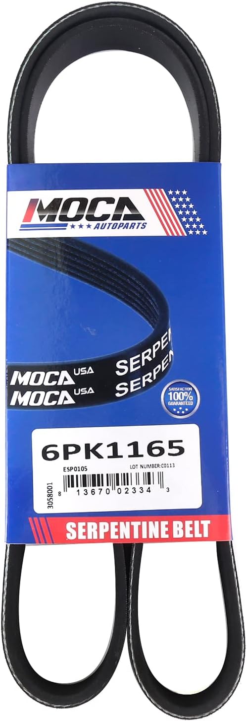 MOCA EPDM Serpentine Belt Professional V-Ribbed Compatible with 2002 2004 for Honda Odyssey 3.5L V6 & 2004 Saturn Vue 3.5L V6#6PK1165