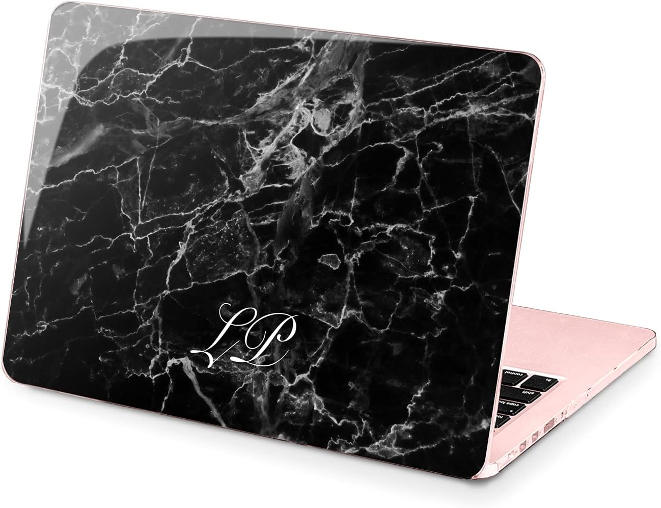 Hard Case Compatible for MacBook Pro 16 14 M3 M2 2023 M1 Pro 13 2022 Air 13 2021 Retina 2020 Mac 11 12 Text Abstract Name Protective Black Laptop Cover Texture Print Design Marble Initial