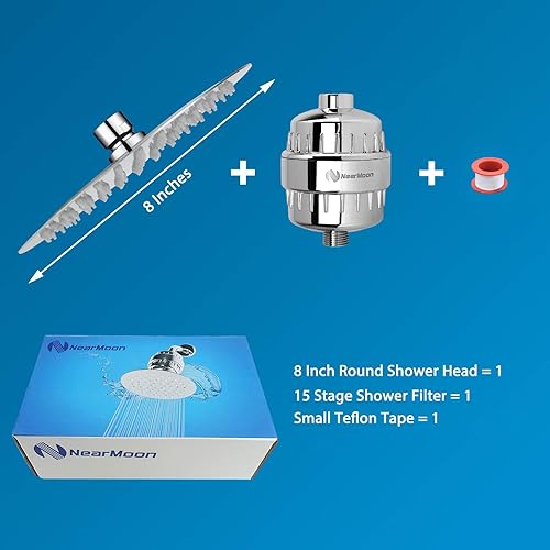 Miniatura 6 de NearMoon - Cabezal de ducha y filtro de ducha de 15 etapas, cabezal de ducha filtrado de alta presión para agua dura, mejora la condición de tu