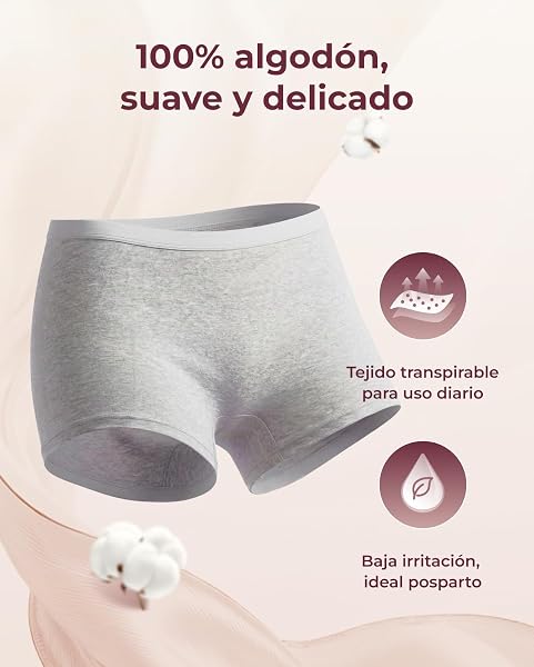 momcozy Bragas Desechables Postparto de algodón 100%, Pack de 7, Bragas Postparto para Mujer algodón Transpirables, de Talle Medio-Alto y con Refuerzo Ancho - 3